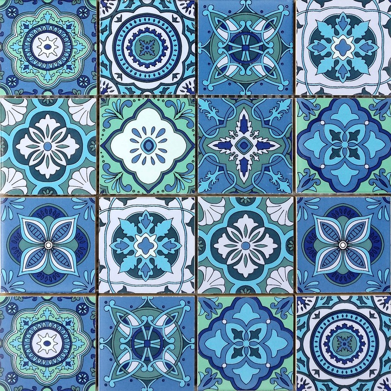 Patchwork Square Blue Mix White