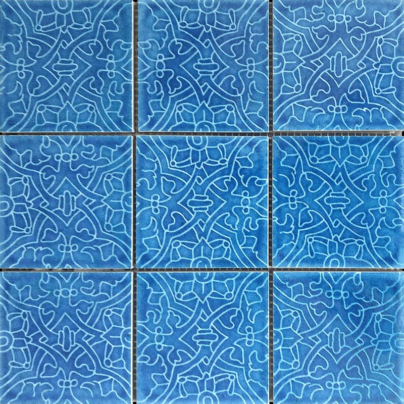 Blue Mix Geometric Pattern Glazed Ceramic 4"x4"