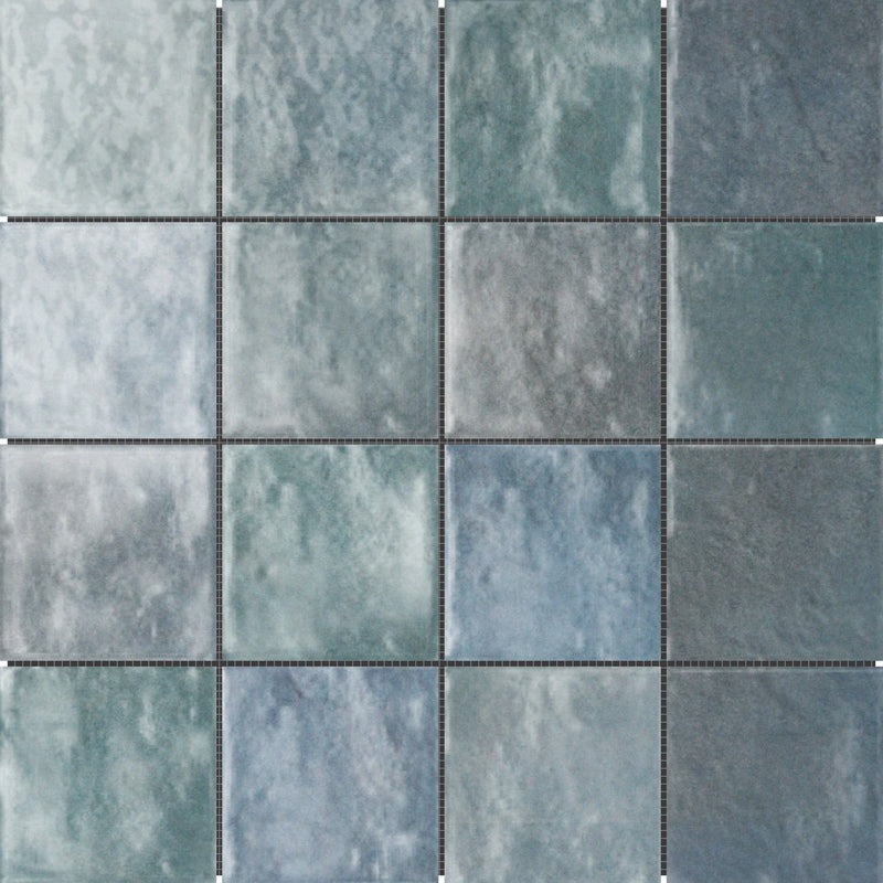 Zellige Glazed Ceramic Soft Blue Mix 3"x3"