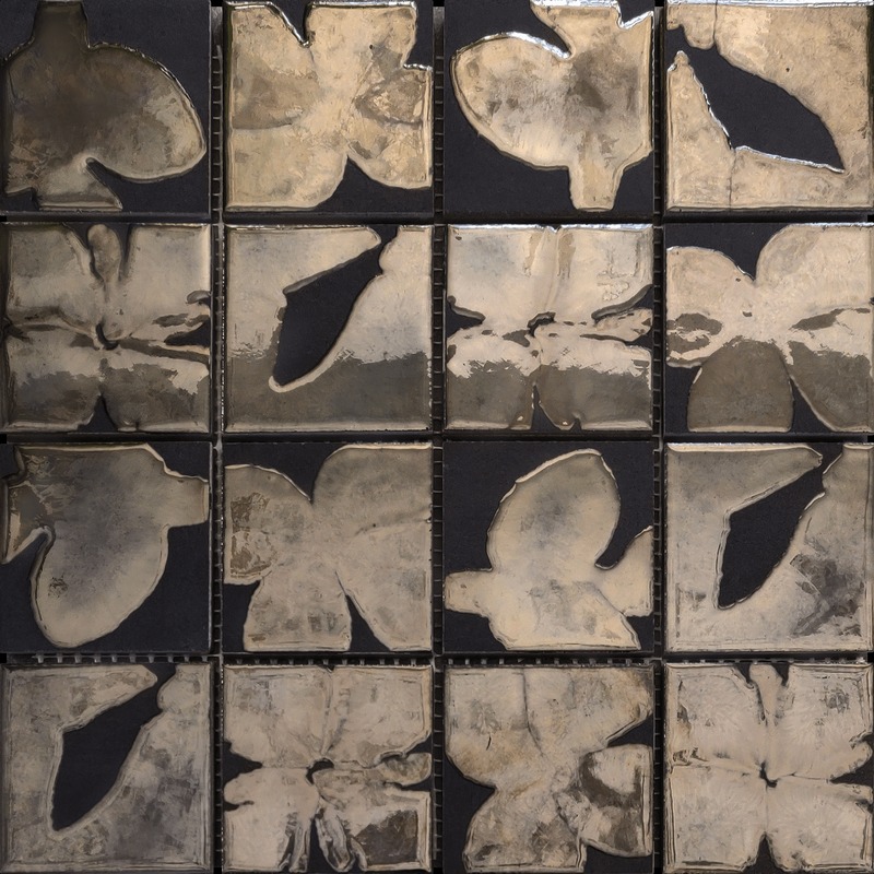 Gold Brown Mix Flower Pattern Glazed Ceramic 3"x3"