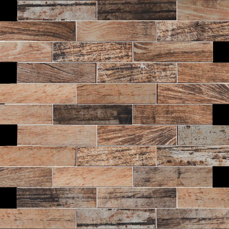 Beige Brown Mix Wood 1.1"x4" Glazed Ceramic