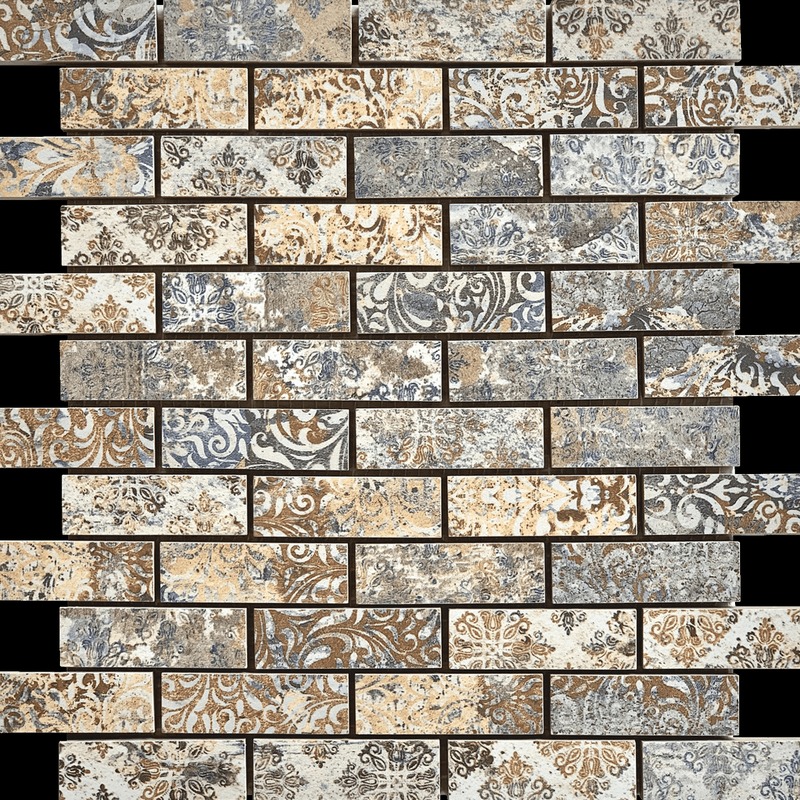 Multi Color Beige Mix Deco Brick Pattern Matte Glazed Ceramic 1"x3"