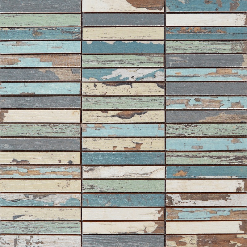 Wood Rectangles Mix Beige Blue Ceramic 0.7"x4"