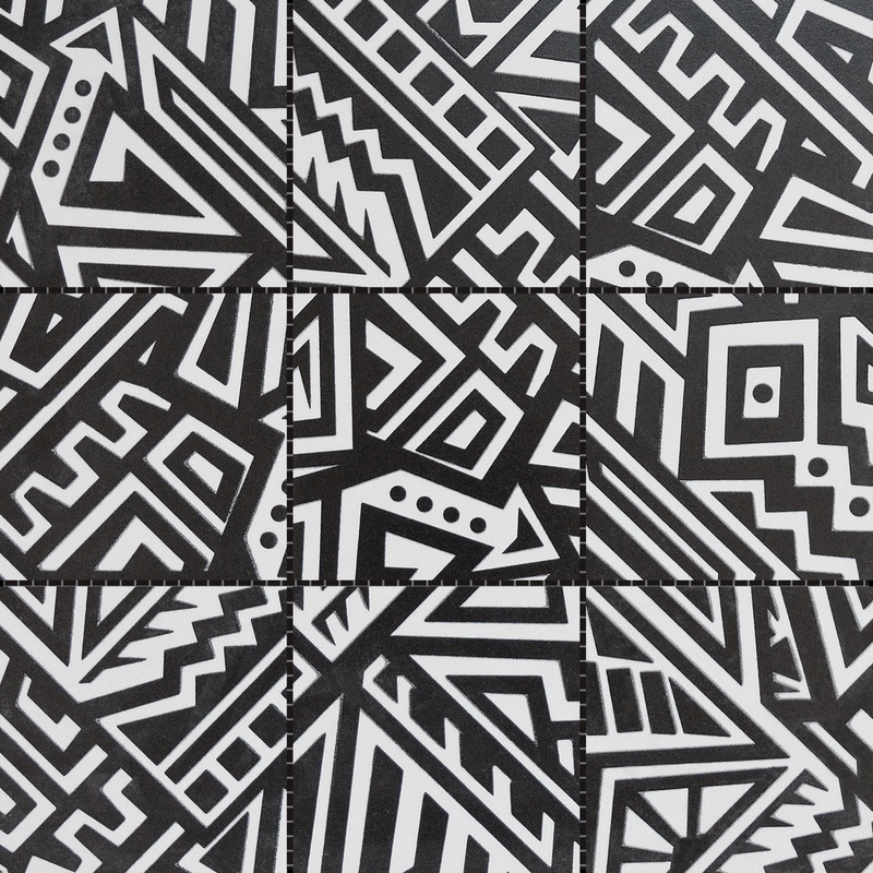 Aztec Native Series Black & White Glazed Ceramic 4"x4"