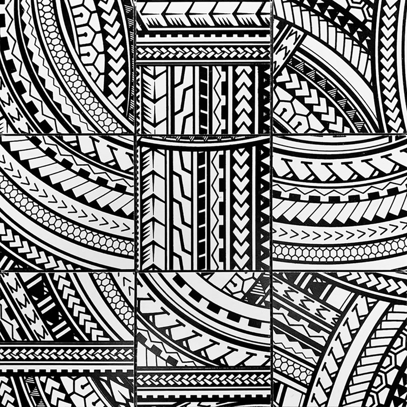 Island Native Series Black & White Glazed Ceramic 4"x4"