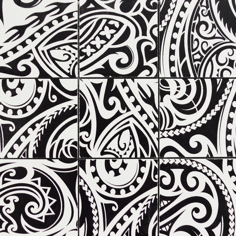 Maori Native Series Black & White Glazed Ceramic 4"x4"