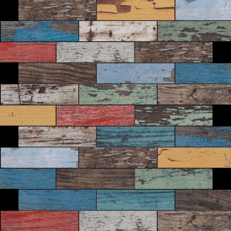 Multicolor Wood 1.1"x4" Glazed Ceramic