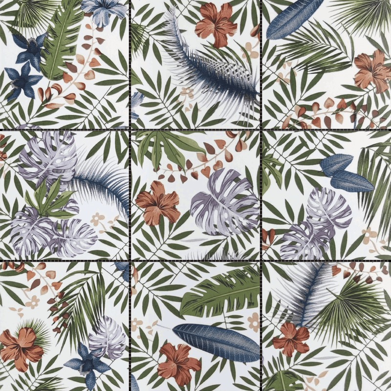 4"x4" Floral Palm Multicolor 12"x12"
