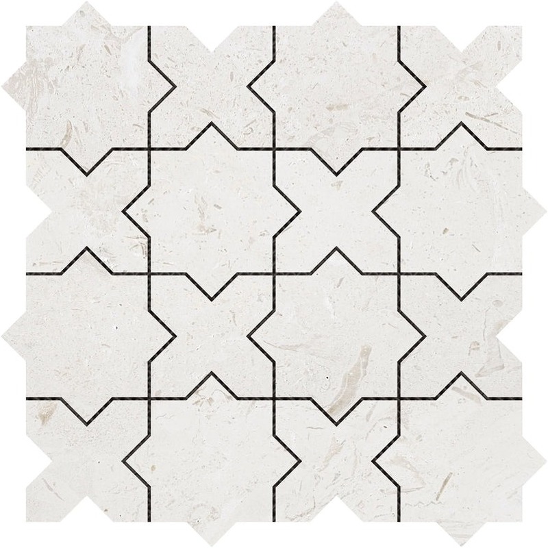 3"x3" Cross & Star Beige Marble