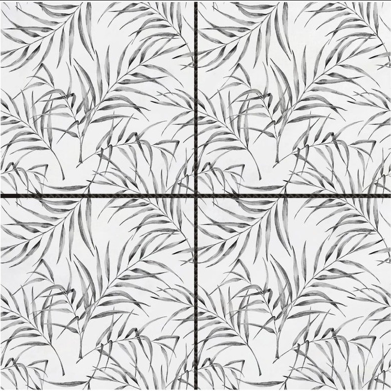 6"x6" Grey Palm Leaf Printed White Marble