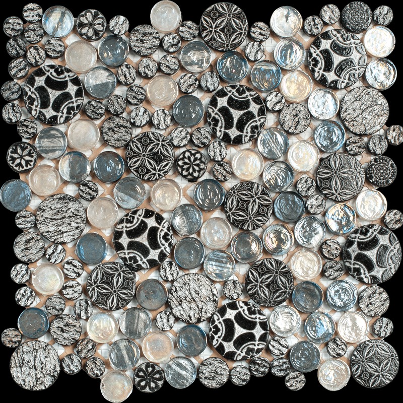Round Décor Glass Stone Mix Black