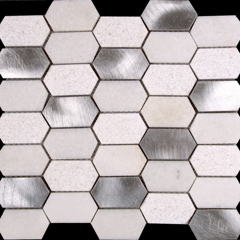 Hexagon Mix Marble Aluminum Multi Finish Silver White