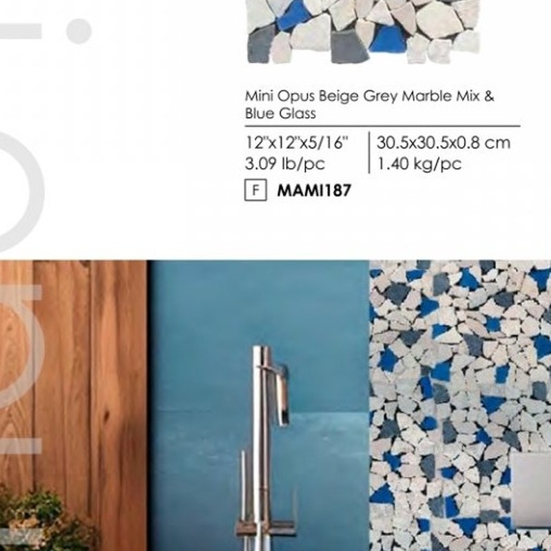 Mini Opus Beige Grey Marble Mix & Blue Glass