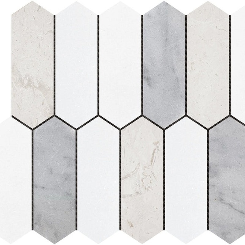 2"x6" Picket White Grey Beige Marble Mix