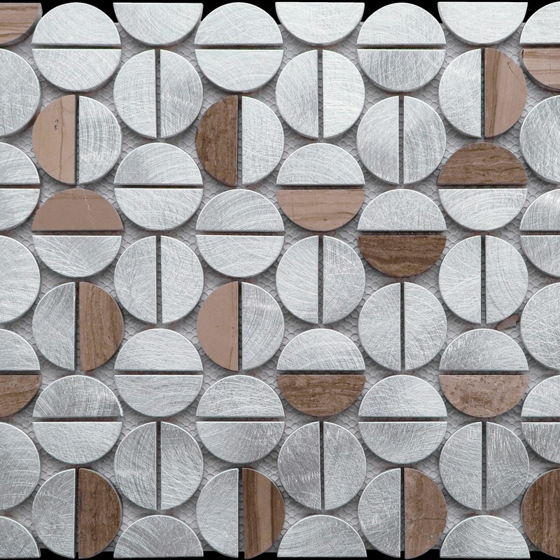 Aluminum & Marble Semi Circle Silver Brown 12"x14"