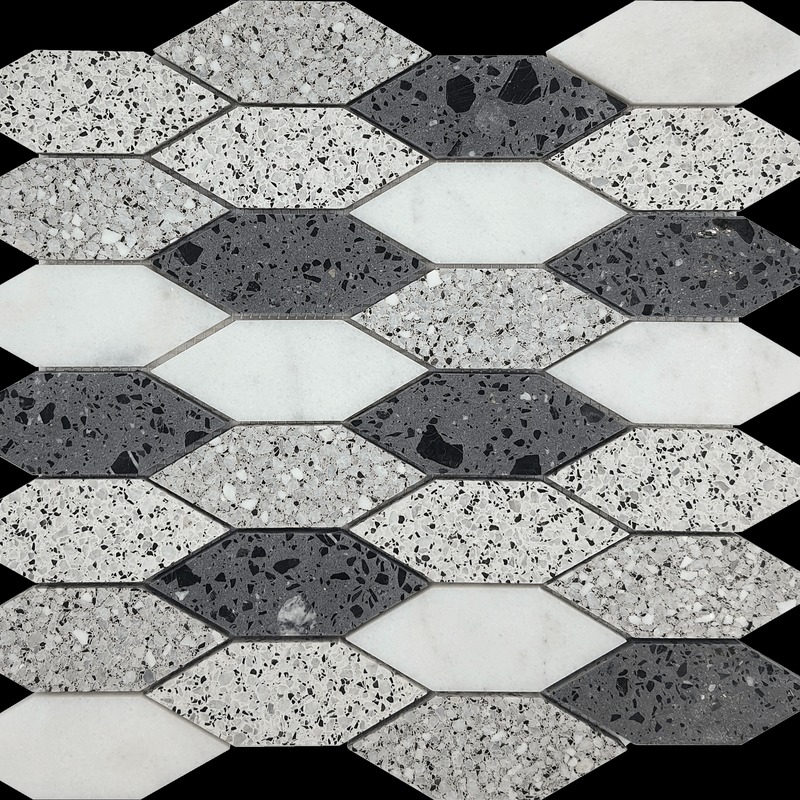 Long Hexagon Terrazzo Marble White Grey Black Mix Mosaic