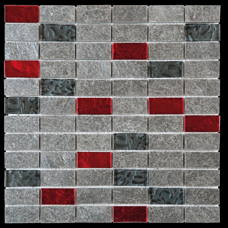 Silver Grey Natural Slate - Glass Red Black