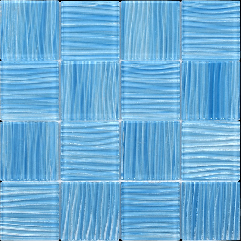 Glass Pool Striped Light Blue Mosaic 3"x3"