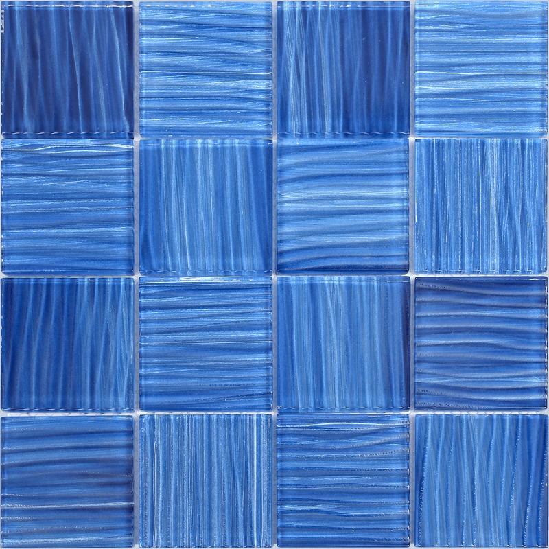 Glass Pool Striped Cobalt Blue Mosaic 3"x3"