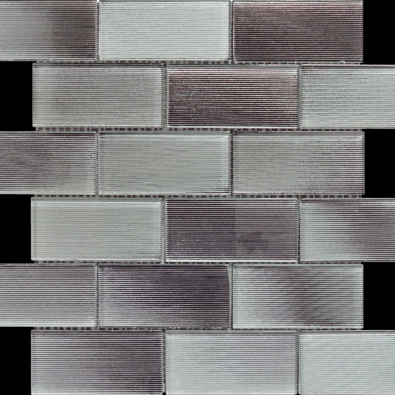 Linear Light Grey Glass Brick Pattern Mosaic 2"x4"