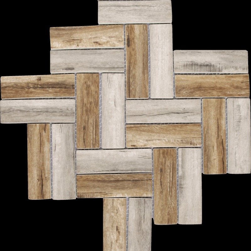 Herringbone Wood Look Beige Brown Matte