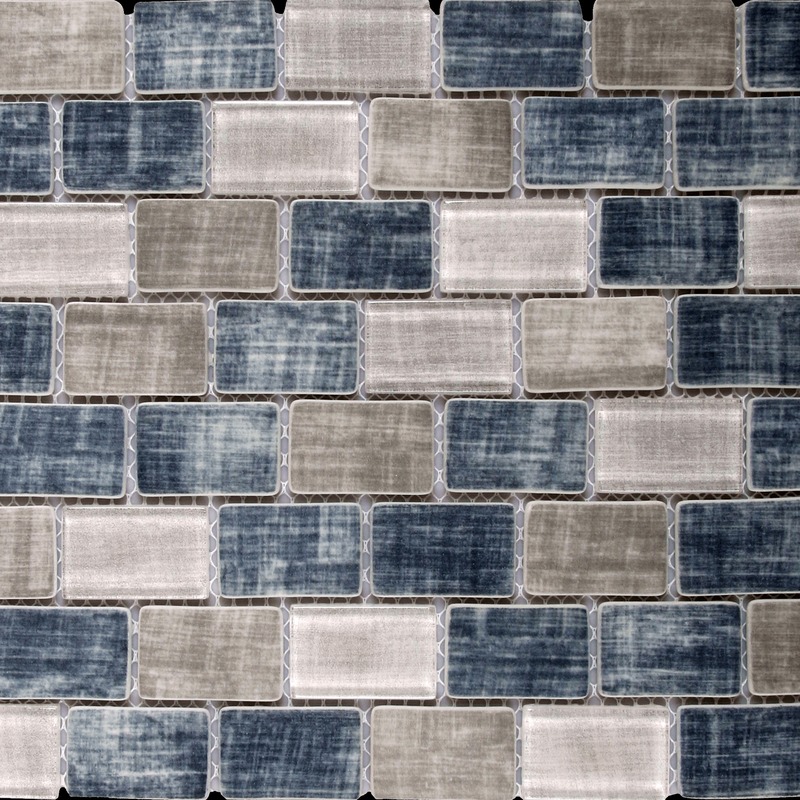 Fabric Print Brick Grey Blue Matte