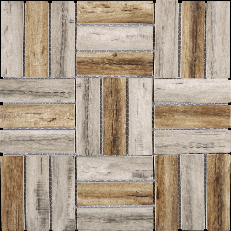 Stacked Square Wood Look Beige Brown Matte