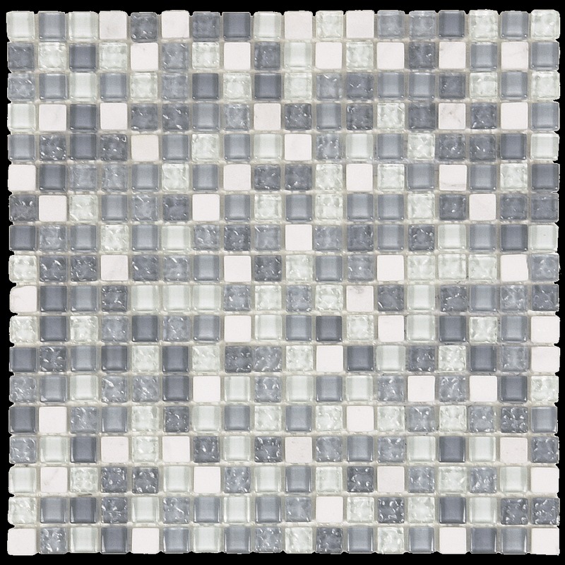White Marble / Grey-Light Blue Glass Glossy