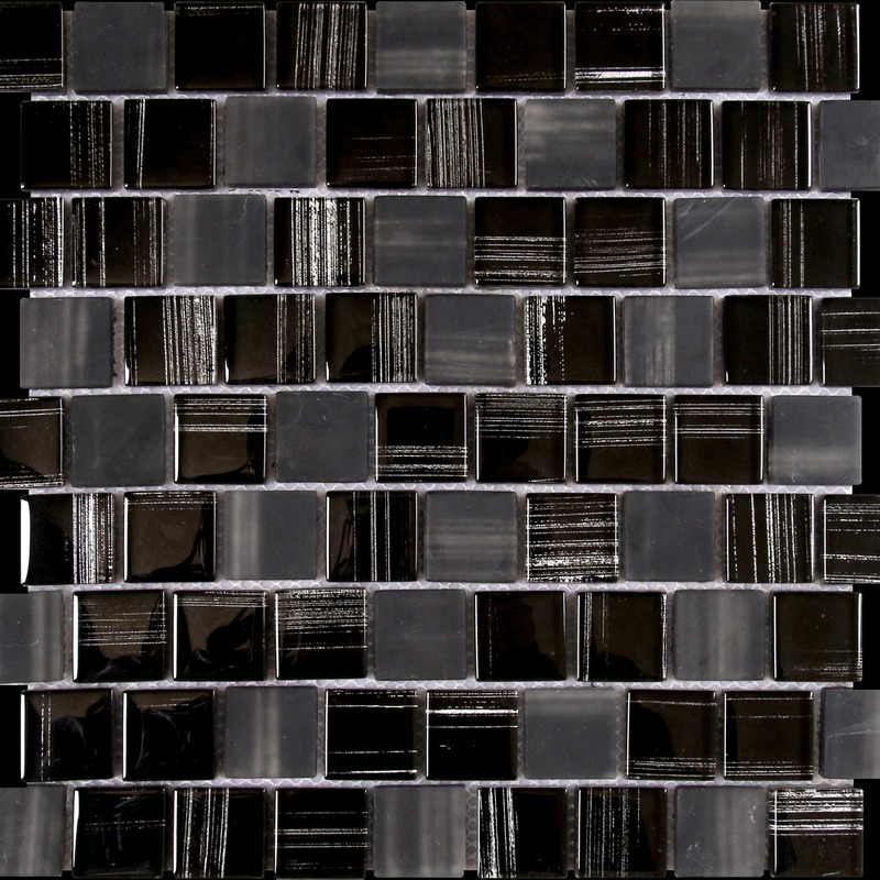 Glass Linear Black Gry Mix Brick Glossy