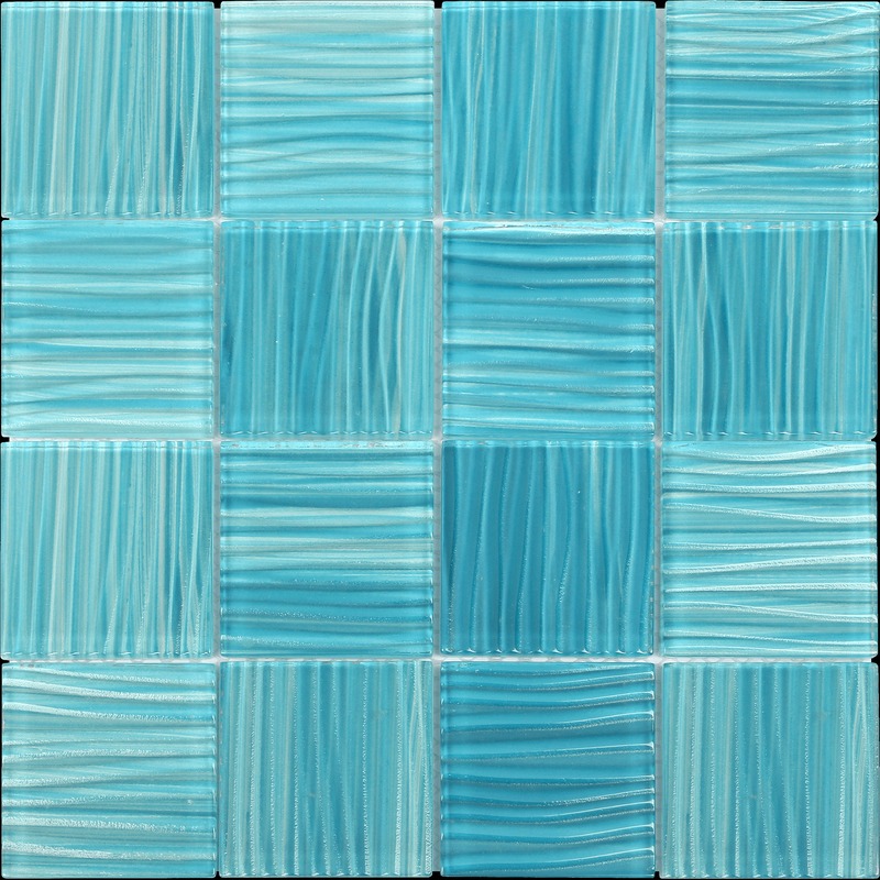 Glass Pool Striped Aquamarine Mosaic 3"x3"